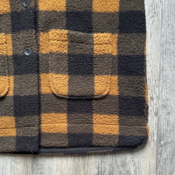 Lee Womens Button Front Sherpa Fleece Jacket Black Orange Plaid Size L - Picture 3 of 8